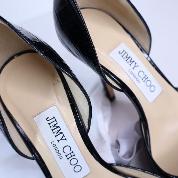 JIMMY CHOO Addison D'Orsay Pump Black Croc Embossed Leather Women's 35.5/US 5.5 - Picture 4 of 8
